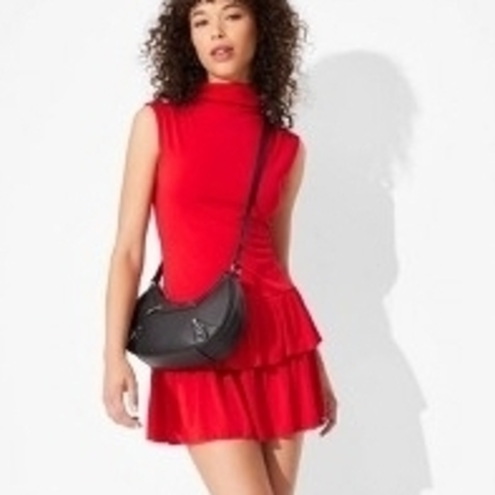 Red Sleeveless Mini Dress with Black Crossbody Bag